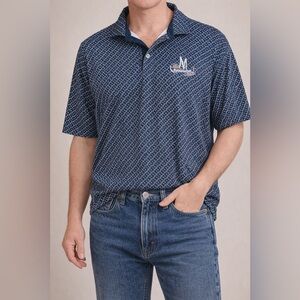 Men’s Puma Navy Blue & Gray Anchor Patterned Short Sleeve Golf Shirt NWOT